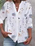 V Neck Casual Loose Buttoned Blouse