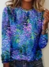 Women's Long Sleeve Blouse Spring/Fall Blue Floral Crew Neck Daily Going Out Simple Top