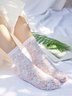 1pair Lace & Mesh Mid-calf Socks For Women