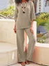 Women's Plain Daily Going Out Two Piece Set Three Quarter Sleeve Casual Spring/Fall Top With Pants Matching Set