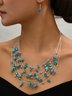 Boho Turquoise Beads Layered Necklace Earrings Set