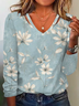 Plus size Floral V Neck Casual T-Shirt