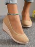 Women Minimalist Linen Fabric Wedge Heel Shallow Shoes