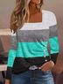Casual Loose Color Block Crew Neck T-Shirt