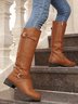 Vintage Buckle Decor Low Heel Riding Boots