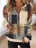 Casual Zipper Color Block V Neck Sweatshirt