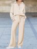 Half Open Collar Loose Casual Plain Two-Piece Set