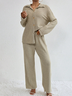 Loose Casual Drop Shoulder Button Front Top & Pants Two-Piece Set