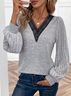 Lace Casual V Neck Loose Blouse