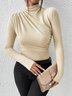 Women Plain Long Sleeve Blouse Spring/Fall Turtleneck Daily Casual Top