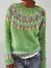 Crew Neck Ethnic Casual Loose Sweater