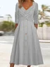 Women's Long Sleeve Spring/Fall Plain Buckle Dress V Neck Daily Going Out Casual Maxi A-Line