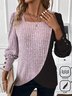 Women's Long Sleeve Tee T-shirt Spring/Fall Plain Buckle Square Neck Daily Going Out Casual Top