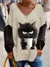 Cat Knitted V Neck Casual Blouse