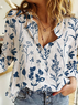 Women's Long Sleeve Shirt Spring/Fall Floral Shirt Collar Daily Going Out Casual Top Blue