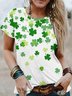 Women's Four-leaf Clover Short Sleeve Tee T-shirt Crew Neck Casual Summer Top