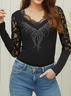 Hot Drilling Lace V Neck Elegant T-Shirt