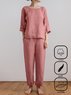 Women's Plain Two-Piece Set Daily Three Quarter Sleeve Casual Spring/Fall Top With Pants Matching Set