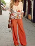 Women's Floral Daily Going Out Two Piece Set Half Sleeve Casual Summer Top With Pants Matching Set