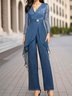 Women's Lace Chiffon Plain Party Going Out Two Piece Set Half Sleeve Elegant Summer Top With Pants Matching Set