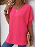 Women Plain Short Sleeve Blouse Summer Crew Neck Daily Casual Top