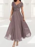 Women's Short Sleeve Summer Plain Lace Chiffon V Neck Tea Party Wedding Guest Mother of the Bride Elegant Maxi Formal A-Line Dress Green Purple Blue 