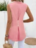 V Neck Buttoned Simple Tunic Tank Top Blouse 