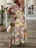 Women Floral Short Sleeve Summer Dress V Neck Daily Casual Maxi H-Line Dress