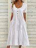 Women's Short Sleeve Summer Plain Buckle Dress Crew Neck Daily Going Out Casual Maxi H-Line