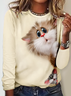 Women's Long Sleeve Blouse Spring/Fall Cat Crew Neck Daily Going Out Casual Top