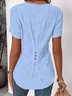 Women's Short Sleeve Blouse Summer Plain Buttoned Notched Neck Petal Sleeve Daily Going Out Simple Top