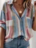 Women's Short Sleeve Blouse Summer Blue Color Block Shirt Collar Daily Going Out Casual Top