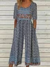 Women's H-Line Crew Neck Daily Going Out Casual Small Floral Summer Ankle Pants Jumpsuit