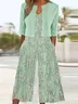 Women's Printed Cardigan Coat With Jumpsuit With Pocket Two-Piece Set Daily Cap Sleeve Casual Summer Matching Set
