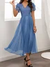 Women's Short Sleeve Summer Blue Plain Split Joint V Neck Party Going Out Elegant Maxi X-Line Formal Dress Dress