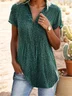 Women's Short Sleeve Blouse Summer Polka Dots Cotton Shirt Collar Daily Going Out Casual Top Green
