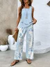 Women's Leaf Daily Going Out Two Piece Set Floral Sleeveless Casual Summer Top With Pants Matching Set