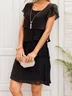Women's Short Sleeve Summer Plain Folds Chiffon Crew Neck Party Going Out Simple Midi H-Line Pink Dress