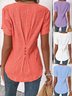 Women's Short Sleeve Blouse Summer Plain Buttoned Notched Neck Petal Sleeve Daily Going Out Simple Top