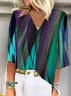 Women's Half Sleeve Blouse Summer Gradient Pattern V Neck Daily Going Out Casual Top Deep Blue