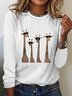 Women's Long Sleeve Tee T-shirt Spring/Fall Deer Cotton-Blend Crew Neck Daily Going Out Casual Top