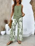Women's Leaf Daily Going Out Two Piece Set Floral Sleeveless Casual Summer Top With Pants Matching Set