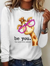 Women Text Letters Long Sleeve Tee T-shirt Crew Neck Casual Spring/Fall Top