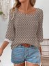 Women Abstract Graphic Three Quarter Sleeve Blouse Spring/Fall Square Neck Daily Casual Top