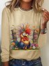Women's Long Sleeve Tee T-shirt Spring/Fall Animal Cotton-Blend Crew Neck Daily Going Out Casual Top