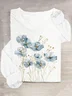 Women Floral Long Sleeve Tee T-shirt Crew Neck Casual Spring/Fall Top