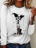 Women's Long Sleeve Tee T-shirt Spring/Fall Dog Cotton Crew Neck Daily Going Out Casual Top