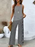 Women's Buckle Striped Daily Going Out Two Piece Set Sleeveless Casual Summer Top With Pants Matching Set Black
