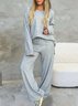 Women's Plain Buckle Two-Piece Set Daily Long Sleeve Casual Spring/Fall Top With Pants Matching Set