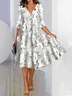 Women's Three Quarter Sleeve Spring/Fall Floral Dress V Neck Daily Going Out Casual Midi A-Line Fit & Flare Dress